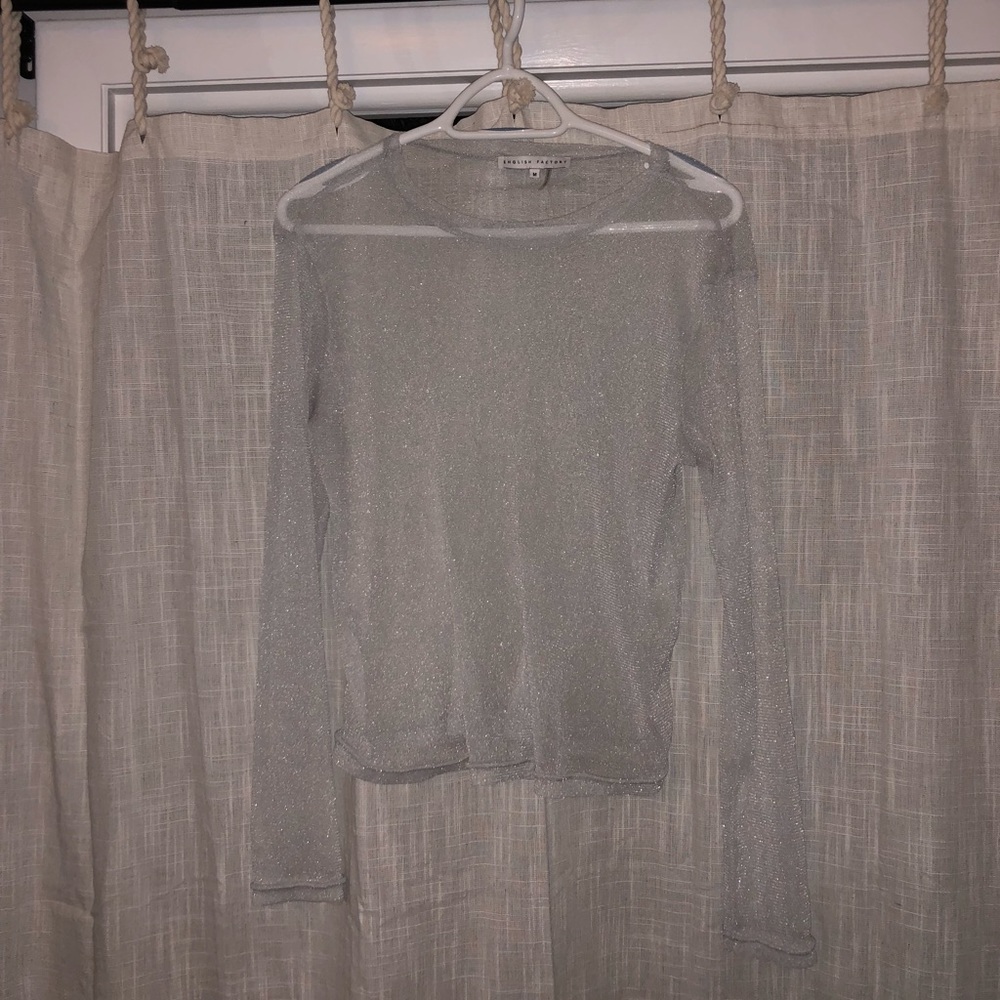 English Factory Sheer Silver Glitter Top